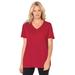 Plus Size Women's Perfect Short-Sleeve V-Neck Tee by Woman Within in Classic Red (Size 1X) Shirt