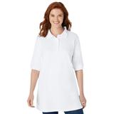 Plus Size Women's Elbow Short-Sleeve Polo Tunic by Woman Within in White (Size L) Polo Shirt