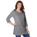 Plus Size Women's Perfect Three-Quarter-Sleeve Scoopneck Tunic by Woman Within in Medium Heather Grey (Size 1X)