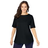 Plus Size Women's Stretch Cotton Cuff Tee by Jessica London in Black (Size 22/24) Short-Sleeve T-Shirt