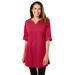 Plus Size Women's Perfect Roll-Tab-Sleeve Notch-Neck Tunic by Woman Within in Classic Red (Size M)