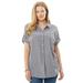 Plus Size Women's Short-Sleeve Button Down Seersucker Shirt by Woman Within in Black Gingham (Size 5X)