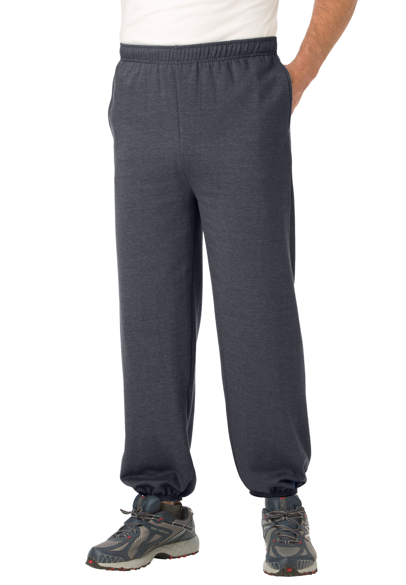Men's Big & Tall Fleece Elastic Cuff Sweatpants by KingSize in Heather Charcoal (Size 6XL)