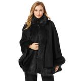 Plus Size Women's Faux Fur Trim Wool Cape by Jessica London in Black (Size 26/28) Wool Poncho Hook and Eye Closure