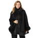 Plus Size Women's Faux Fur Trim Wool Cape by Jessica London in Black (Size 26/28) Wool Poncho Hook and Eye Closure