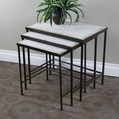 3-Pc. Travertine Nesting Tables by 4D Concepts in Rustic Bronze