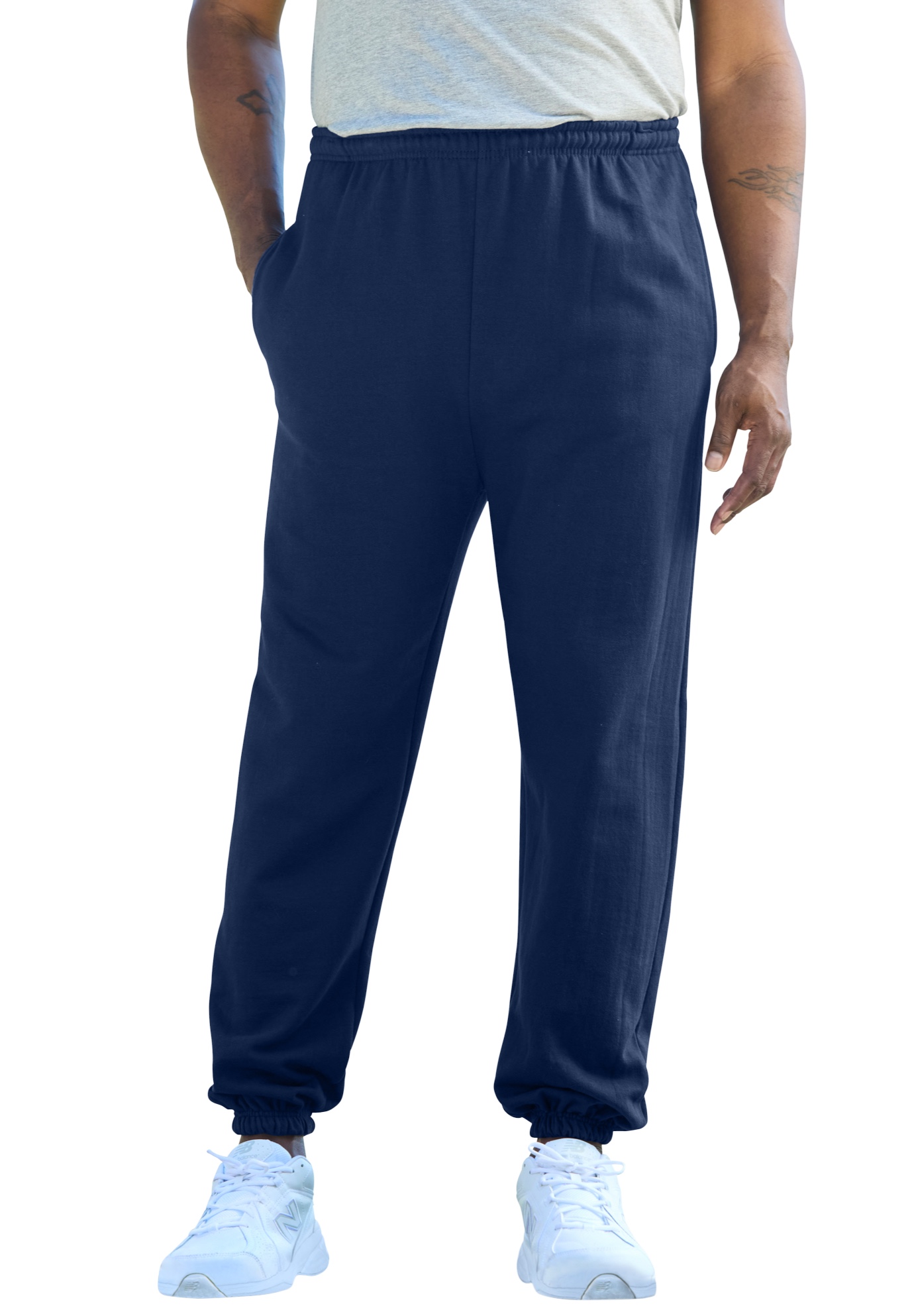 Men's Big & Tall Fleece Elastic Cuff Sweatpants by KingSize in Navy (Size 9XL)