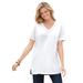 Plus Size Women's Perfect Short-Sleeve Shirred V-Neck Tunic by Woman Within in White (Size 1X)