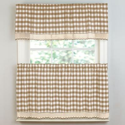 Wide Width Buffalo Check Tier Curtain Set, Valance Not Included by BrylaneHome in Taupe (Size 58