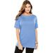Plus Size Women's Perfect Cuffed Elbow-Sleeve Boat-Neck Tee by Woman Within in French Blue (Size 2X) Shirt