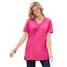 Plus Size Women's Perfect Short-Sleeve Shirred V-Neck Tunic by Woman Within in Raspberry Sorbet (Size 2X)