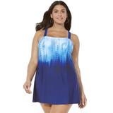 Plus Size Women's Princess Seam Swimdress by Swimsuits For All in Blue Engineered (Size 24)