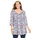 Plus Size Women's V-Neck Pintucked Tunic by Woman Within in White Floral (Size 14/16)