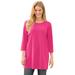 Plus Size Women's Perfect Three-Quarter-Sleeve Scoopneck Tunic by Woman Within in Raspberry Sorbet (Size M)