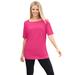 Plus Size Women's Perfect Elbow-Sleeve Square-Neck Tee by Woman Within in Raspberry Sorbet (Size 5X) Shirt