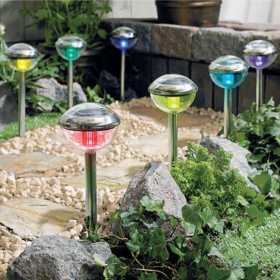 Color Changing Solar Lights, Set of 8 by BrylaneHome in Multi Eight Outdoor Lights Garden Patio Pathway Landscape Yard Driveway