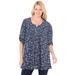 Plus Size Women's 7-Day Three-Quarter Sleeve Pintucked Henley Tunic by Woman Within in Navy Flower Garden (Size 4X)