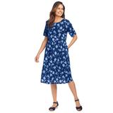 Plus Size Women's Empire Waist Tee Dress by Woman Within in Evening Blue Falling Flower (Size 22/24)