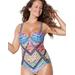 Plus Size Women's Macrame Underwire One Piece Swimsuit by Swimsuits For All in Multi Chevron (Size 8)