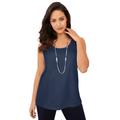 Plus Size Women's Stretch Cotton Horseshoe Neck Tank by Jessica London in Navy (Size 26/28) Top Stretch Cotton