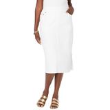 Plus Size Women's Comfort Waist Stretch Denim Midi Skirt by Jessica London in White (Size 20) Elastic Waist Stretch Denim