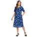 Plus Size Women's Empire Waist Tee Dress by Woman Within in Evening Blue Falling Flower (Size 34/36)