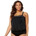 Plus Size Women's Laser Cut Blouson Tankini Top by Swimsuits For All in Black White (Size 12)