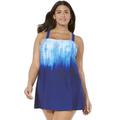 Plus Size Women's Princess Seam Swimdress by Swimsuits For All in Blue Engineered (Size 22)