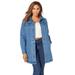 Plus Size Women's Long Denim Jacket by Jessica London in Medium Stonewash (Size 14 W) Tunic Length Jean Jacket