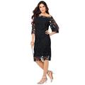 Plus Size Women's Off-The-Shoulder Lace Dress by Roaman's in Black (Size 28 W)