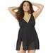 Plus Size Women's Crochet Side Slit V-Neck Swimdress by Swimsuits For All in New Black (Size 10)