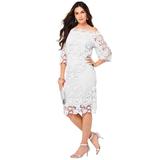 Plus Size Women's Off-The-Shoulder Lace Dress by Roaman's in White (Size 24 W)