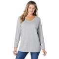 Plus Size Women's Perfect Long-Sleeve V-Neck Tee by Woman Within in Heather Grey (Size L) Shirt