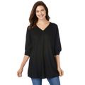 Plus Size Women's Three-Quarter Sleeve Pleat-Front Tunic by Woman Within in Black (Size 14/16)