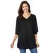 Plus Size Women's Three-Quarter Sleeve Pleat-Front Tunic by Woman Within in Black (Size 14/16)