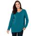 Plus Size Women's Perfect Long-Sleeve V-Neck Tee by Woman Within in Deep Teal (Size 6X) Shirt