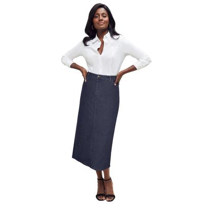Plus Size Women's True Fit Stretch Denim Midi Skirt by Jessica London in Indigo (Size 22 W)
