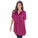 Plus Size Women's Short-Sleeve Angelina Tunic by Roaman's in Raspberry (Size 20 W) Long Button Front Shirt