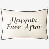 Embroidered "Happily Ever After" Decorative Pillow by Levinsohn Textiles in Cream Black