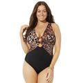 Plus Size Women's Center Ring Plunge One Piece Swimsuit by Swimsuits For All in Leopard (Size 6)