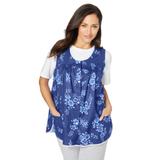 Plus Size Women's Snap-Front Apron by Only Necessities in Ultra Blue Bouquet (Size 18/20)