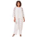 Plus Size Women's Three-Piece Lace Duster & Pant Suit by Roaman's in White (Size 26 W) Duster, Tank, Formal Evening Wide Leg Trousers