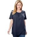 Plus Size Women's Perfect Button-Sleeve Shirred Scoop-Neck Tee by Woman Within in Navy (Size 2X) Shirt