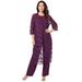 Plus Size Women's Three-Piece Lace Duster & Pant Suit by Roaman's in Dark Berry (Size 34 W) Duster, Tank, Formal Evening Wide Leg Trousers