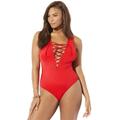 Plus Size Women's Lace Up One Piece Swimsuit by Swimsuits For All in Lipstick Red (Size 6)