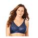 Plus Size Women's Front-Close Lace Wireless Posture Bra 5100565 by Exquisite Form in Navy (Size 42 DD)