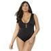 Plus Size Women's Strappy Scoopneck One Piece Swimsuit by Swimsuits For All in Black (Size 6)