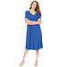 Plus Size Women's Ultrasmooth® Fabric V-Neck Swing Dress by Roaman's in True Blue (Size 14/16) Stretch Jersey Short Sleeve V-Neck