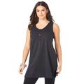 Plus Size Women's Button-Front Henley Ultimate Tunic Tank by Roaman's in Black (Size 5X) Top 100% Cotton Sleeveless Shirt