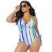 Plus Size Women's Halter Adjustable One Piece Swimsuit by Swimsuits For All in Pastel Stripe (Size 4)